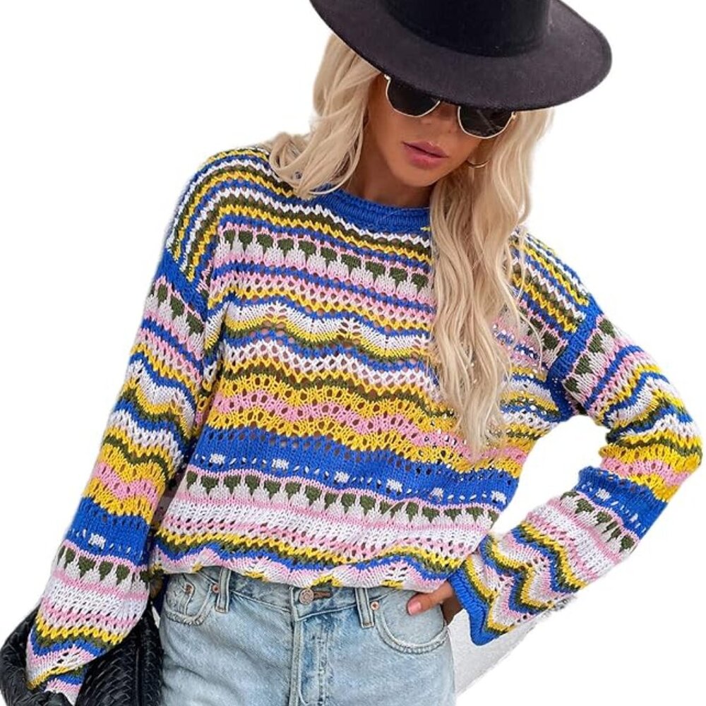 Sweater long sleeve knit pullover jumper top XL